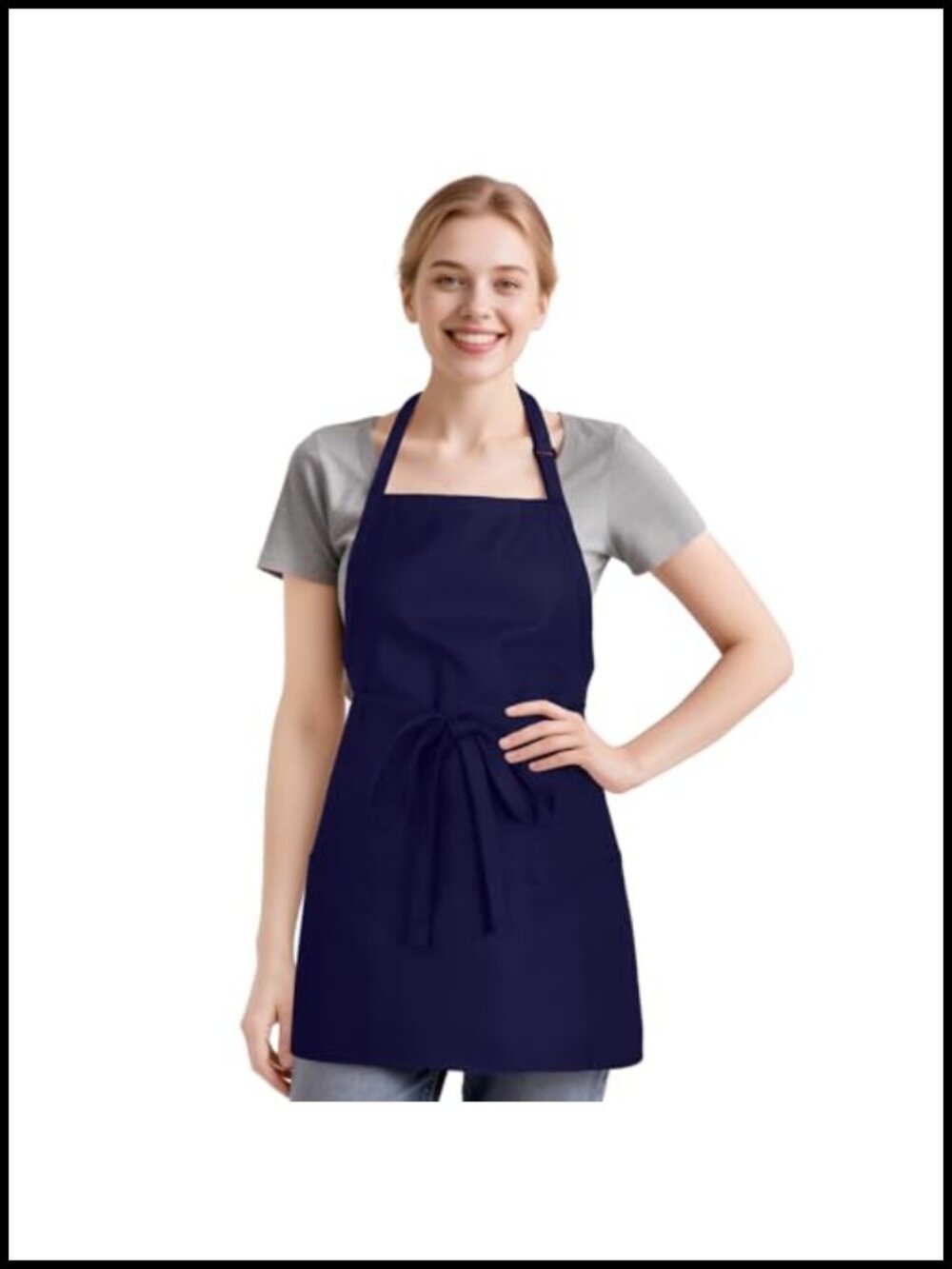 Polycotton Bib Apron with 3 Pockets Adjustable Unisex Kitchen Cooking